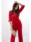 Jumpsuit with a crossover neckline, red 45272 - Online store - Boutique